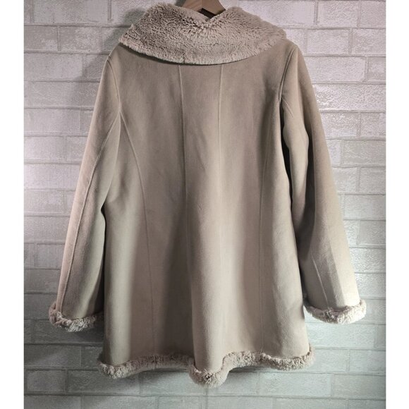 Beige Faux Suede & Fur Lined Jacket Coat Size L Women's Jones New York - Picture 4 of 8